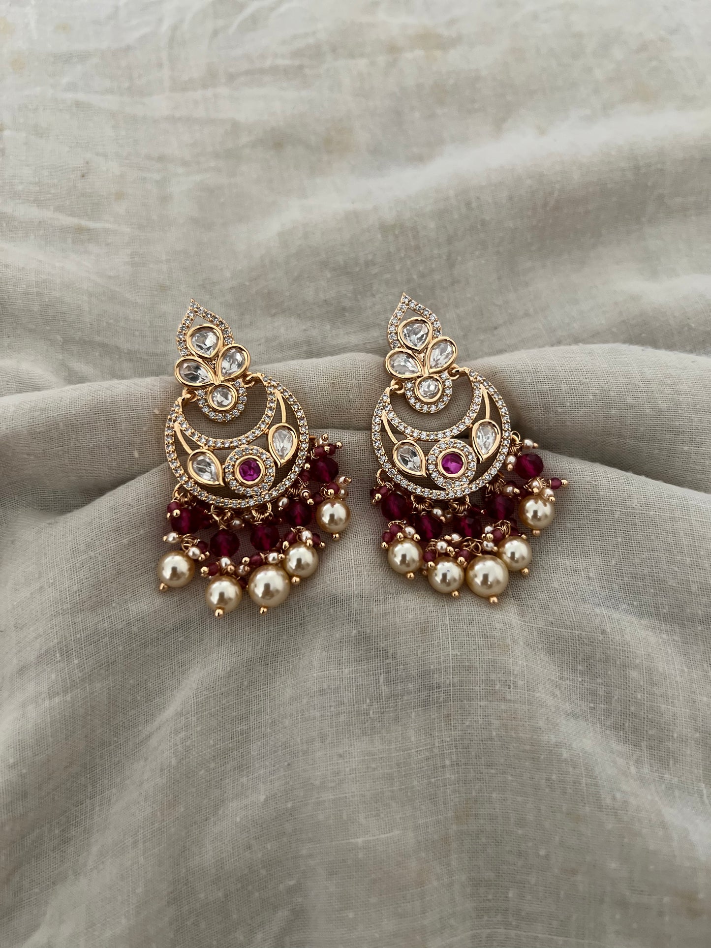 Leher Gold Polki Kundan Pearl Earrings by Ranibaug