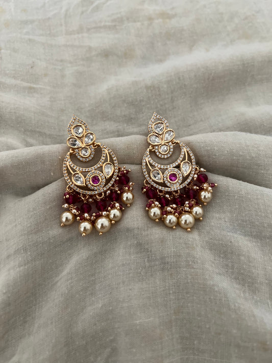 Leher Gold Polki Kundan Pearl Earrings by Ranibaug