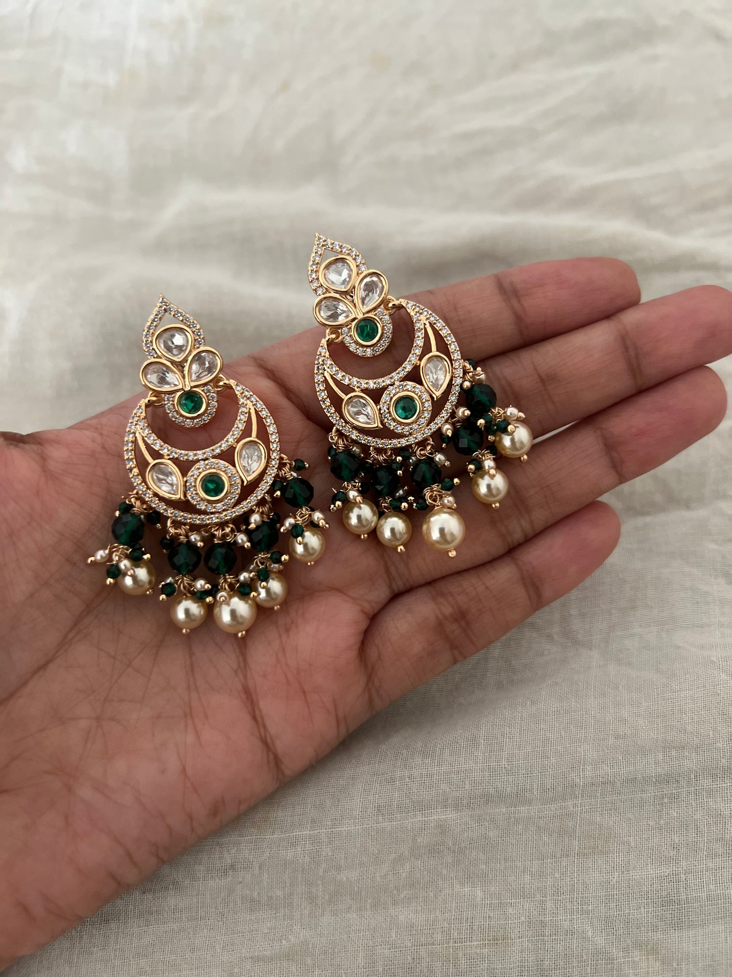 Leher Gold Polki Kundan Pearl Earrings by Ranibaug