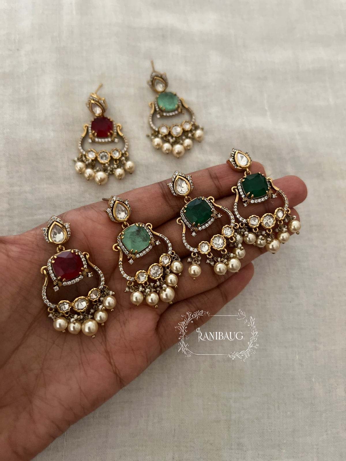 Lipika Polki Kundan Gemstone Gold Finish Pearl Drop Earrings By Ranibaug