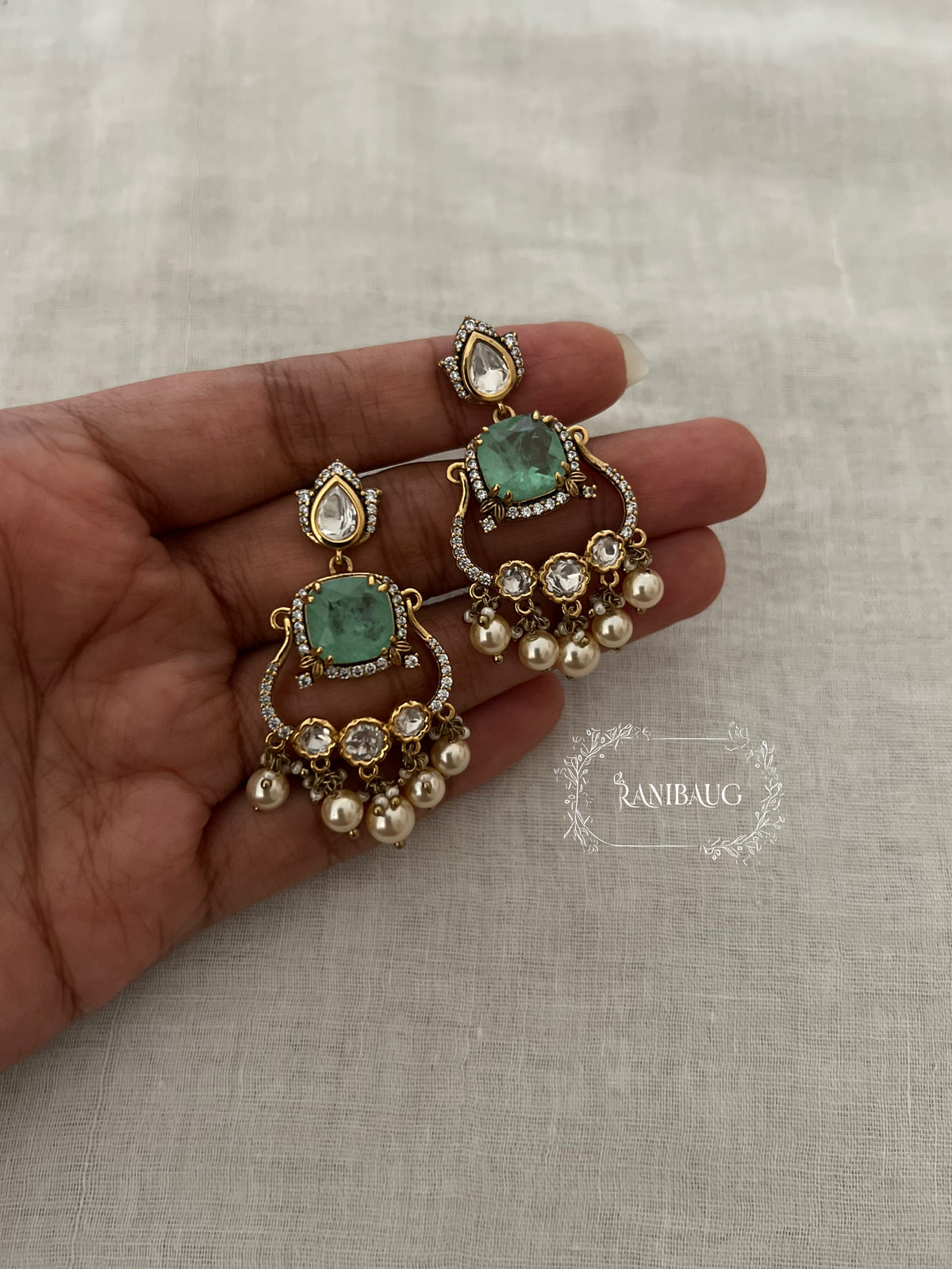 Lipika Polki Kundan Gemstone Gold Finish Pearl Drop Earrings By Ranibaug