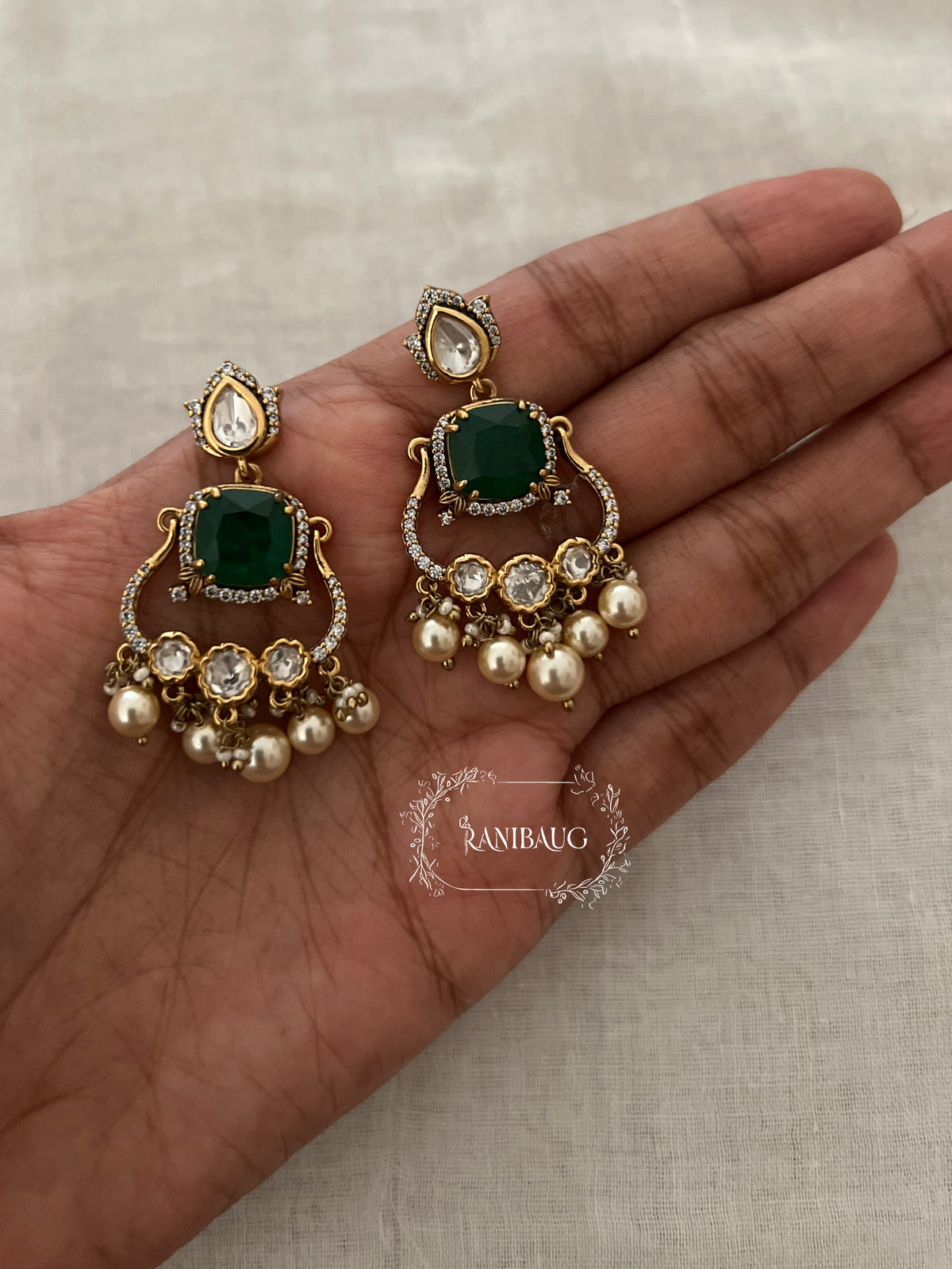 Lipika Polki Kundan Gemstone Gold Finish Pearl Drop Earrings By Ranibaug
