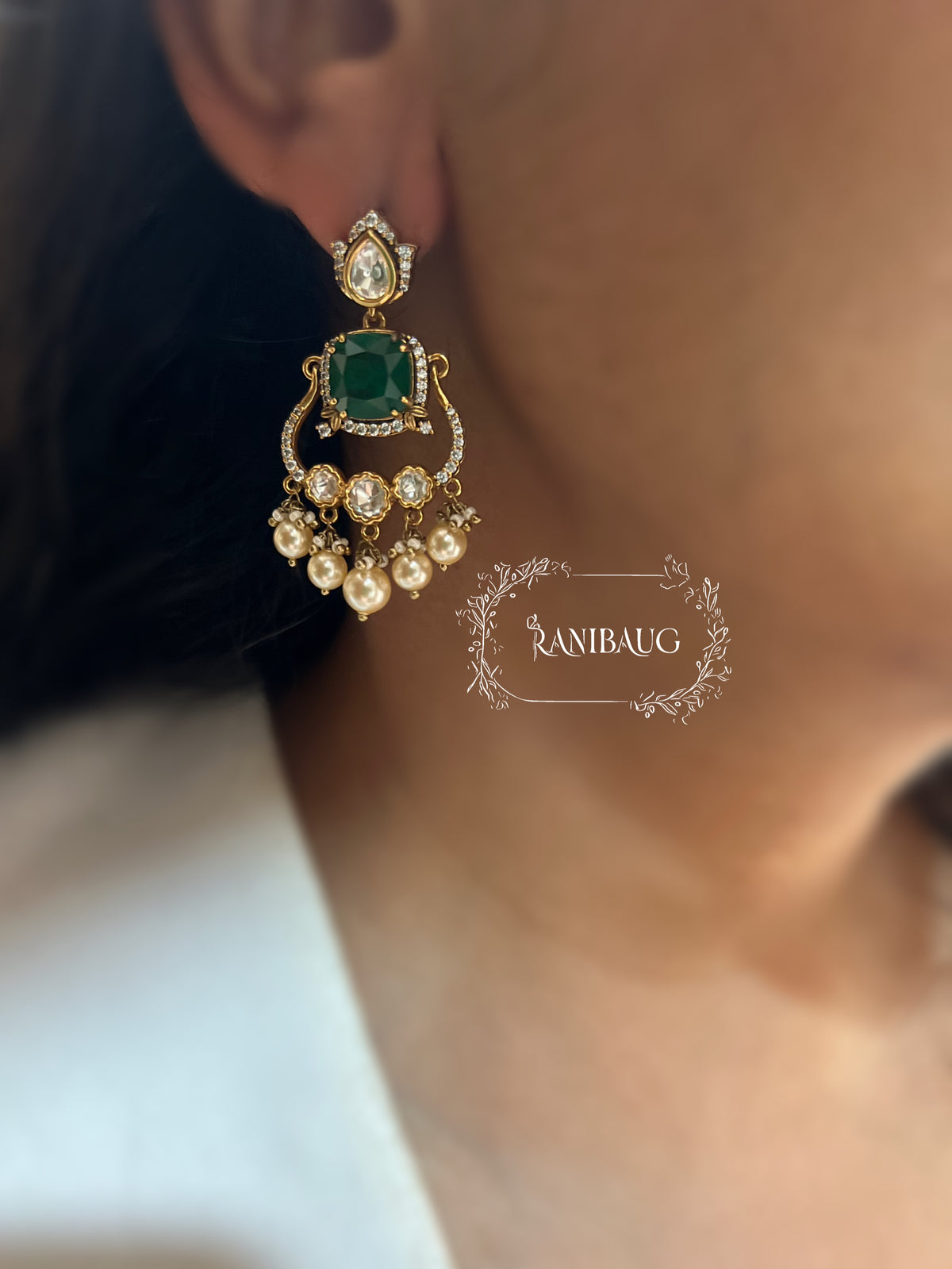 Lipika Polki Kundan Gemstone Gold Finish Pearl Drop Earrings By Ranibaug