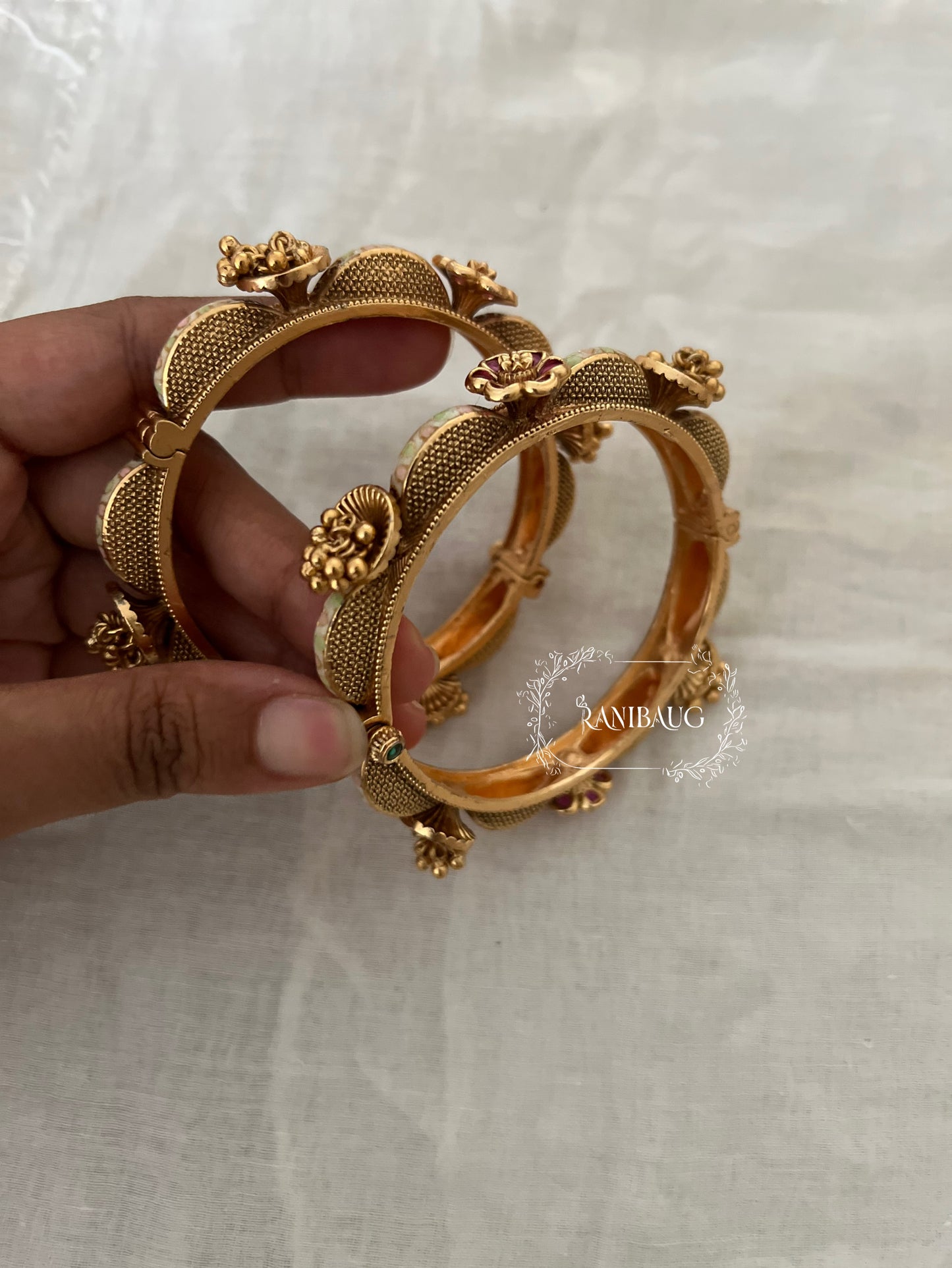 Madhu Floral Modern Designer Gold Finish Heritage Bangles By Ranibaug
