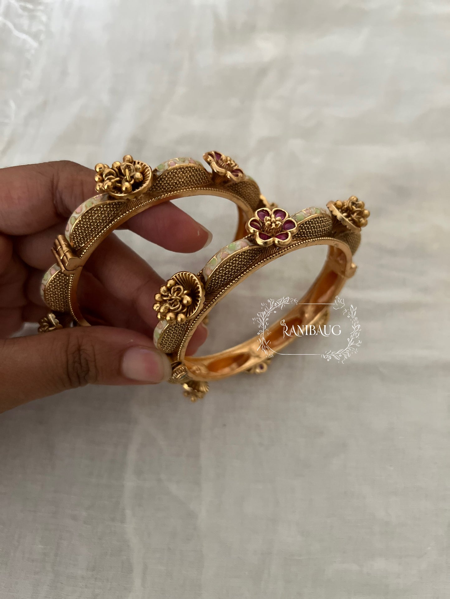 Madhu Floral Modern Designer Gold Finish Heritage Bangles By Ranibaug