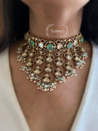 Madhura Polki Victorian Style Designer Choker Necklace Set With Maang Tikka By Ranibaug