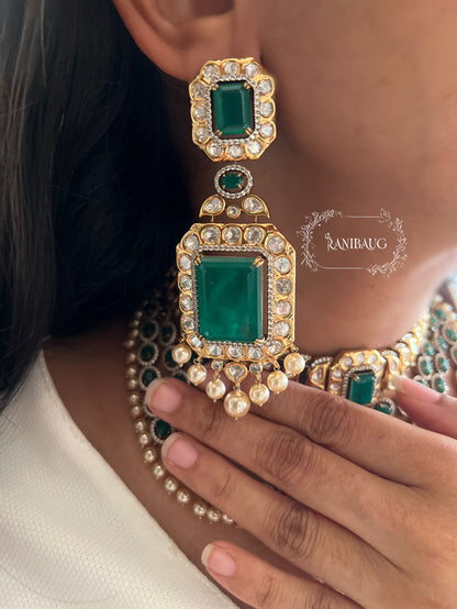 Maharani Victorian Finish Emerald Bold Green Gemstone Royal Jewellery Set By Ranibaug