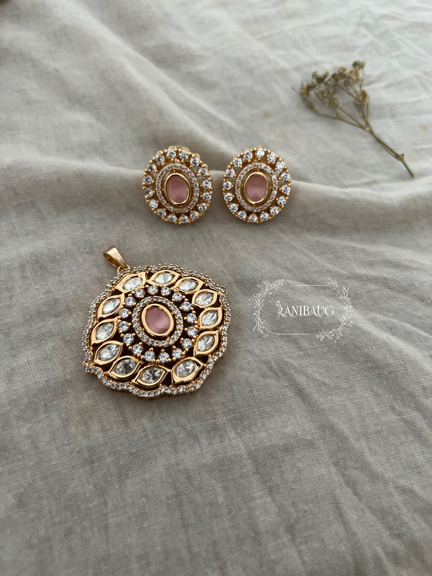 Maharani's Shringar Mossainite Pendant Set In Premium Gold Finish | A Luxury Statement Jewelry Piece By Ranibaug
