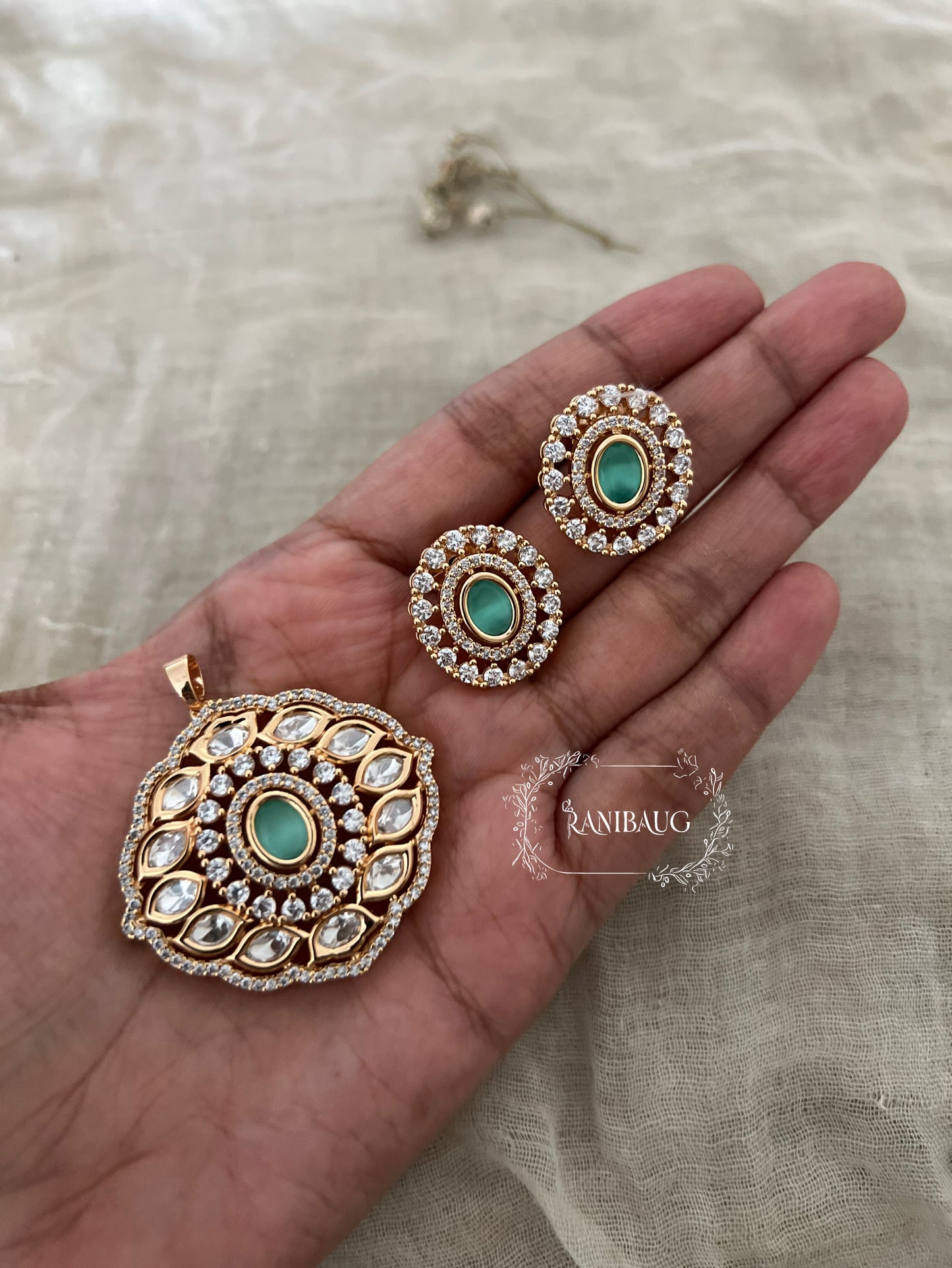 Maharani's Shringar Mossainite Pendant Set In Premium Gold Finish | A Luxury Statement Jewelry Piece By Ranibaug