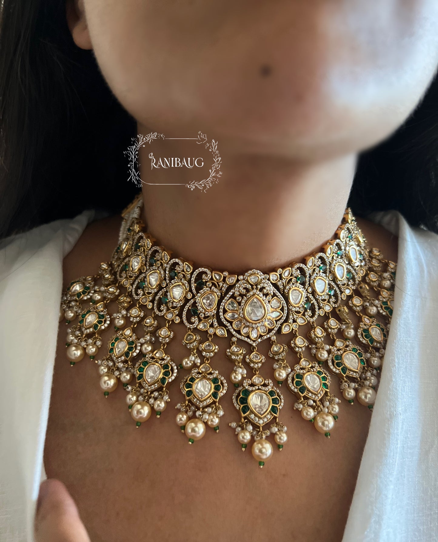 Mahek Royal Polki And Pearl Victorian Bridal Set With Maang Tikka By Ranibaug