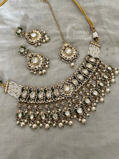 Mahek Royal Polki And Pearl Victorian Bridal Set With Maang Tikka By Ranibaug