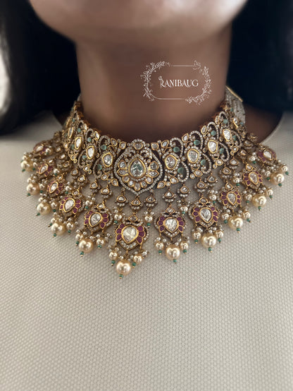 Mahek Royal Polki And Pearl Victorian Bridal Set With Maang Tikka By Ranibaug