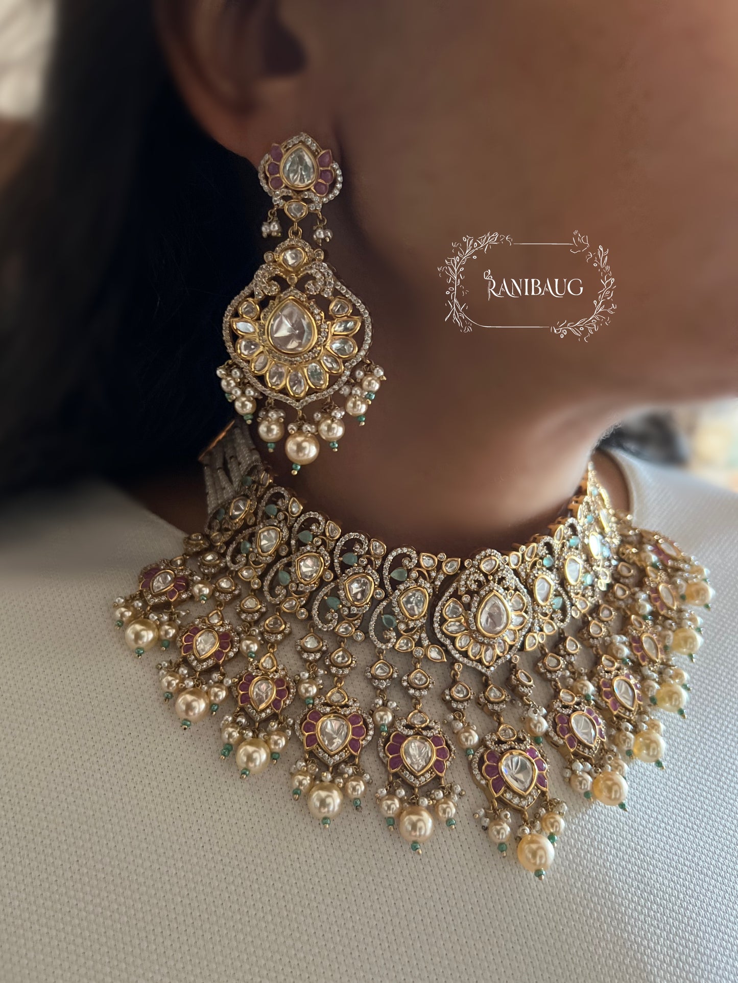 Mahek Royal Polki And Pearl Victorian Bridal Set With Maang Tikka By Ranibaug