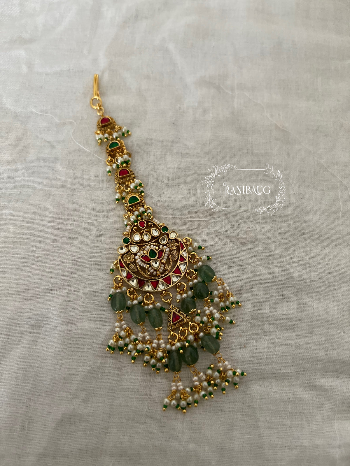 Mahi Heritage Style Beaded Kundan Indian Traditional Chandbali And Maang Tikka By Ranibaug