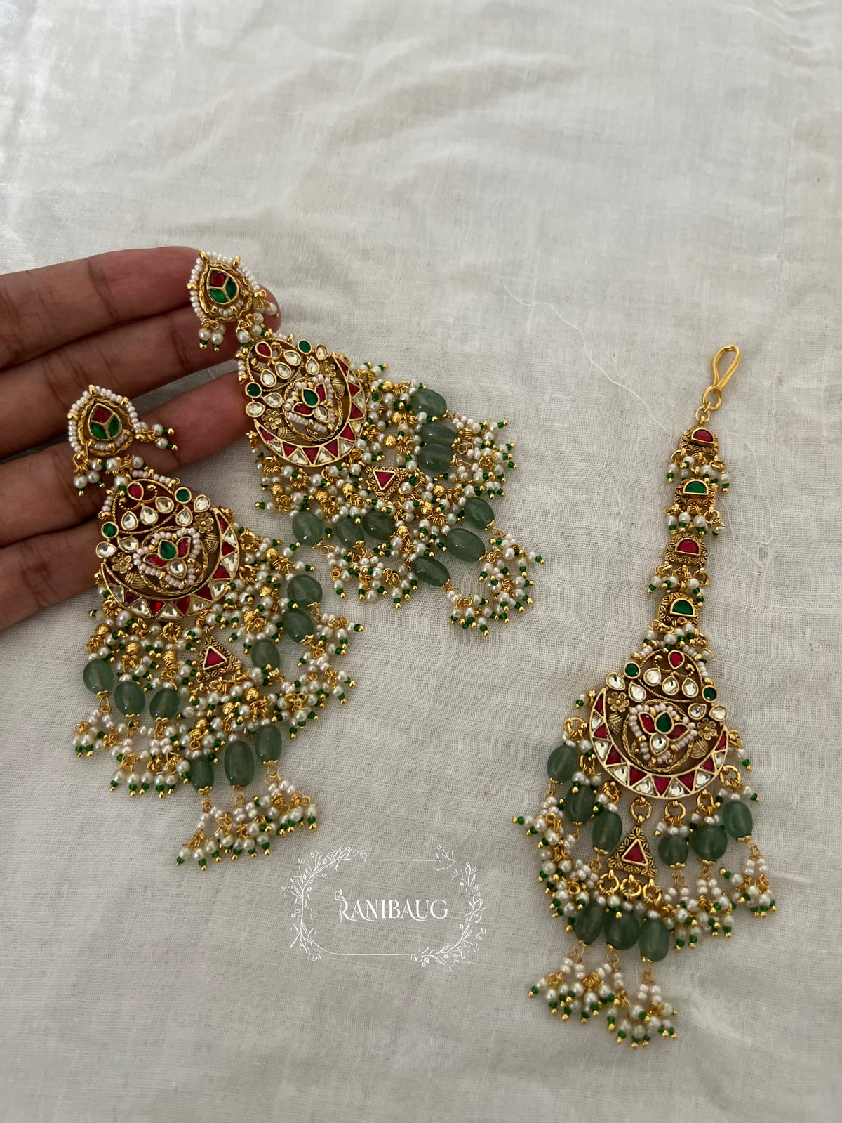 Mahi Heritage Style Beaded Kundan Indian Traditional Chandbali And Maang Tikka By Ranibaug