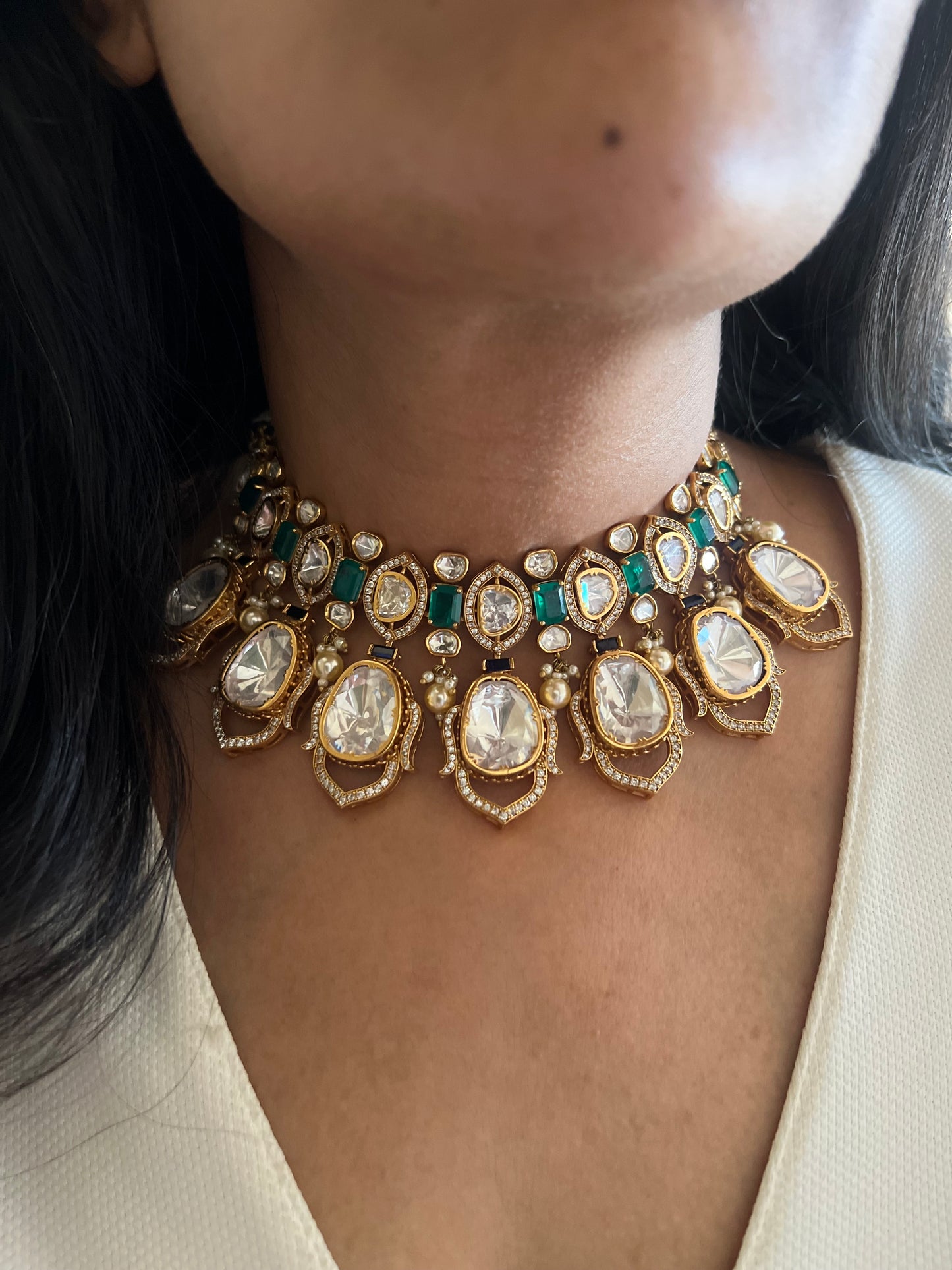 Mahima Bold Huge Polki Kundan Necklace In Rich Gold Plating Jewellery Set By Ranibaug