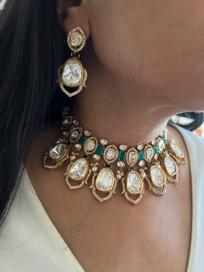 Mahima Bold Huge Polki Kundan Necklace In Rich Gold Plating Jewellery Set By Ranibaug