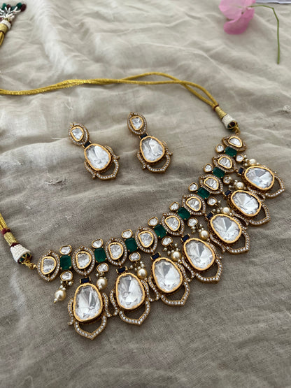 Mahima Bold Huge Polki Kundan Necklace In Rich Gold Plating Jewellery Set By Ranibaug