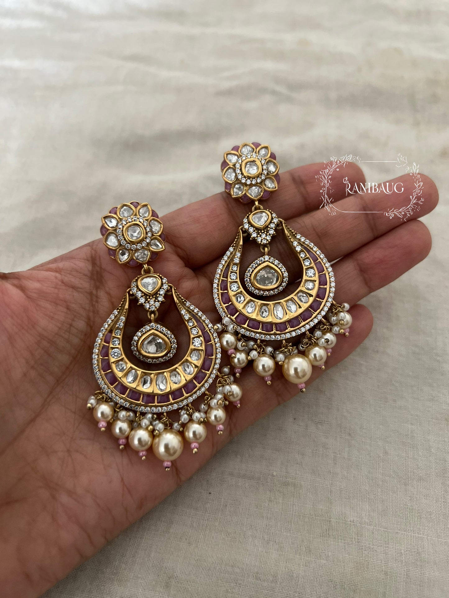 Mahira Designer Polki Gold Plated Chandbali By Ranibaug