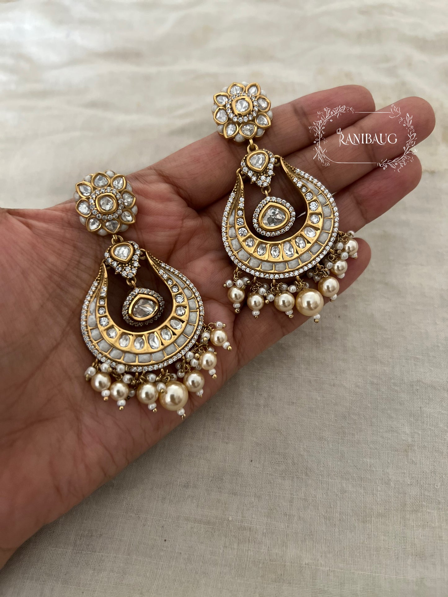 Mahira Designer Polki Gold Plated Chandbali By Ranibaug