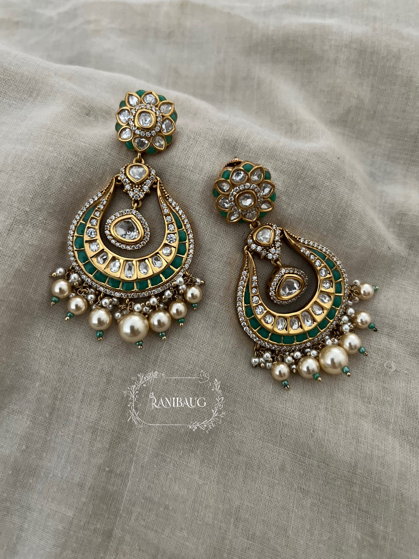Mahira Designer Polki Gold Plated Chandbali By Ranibaug