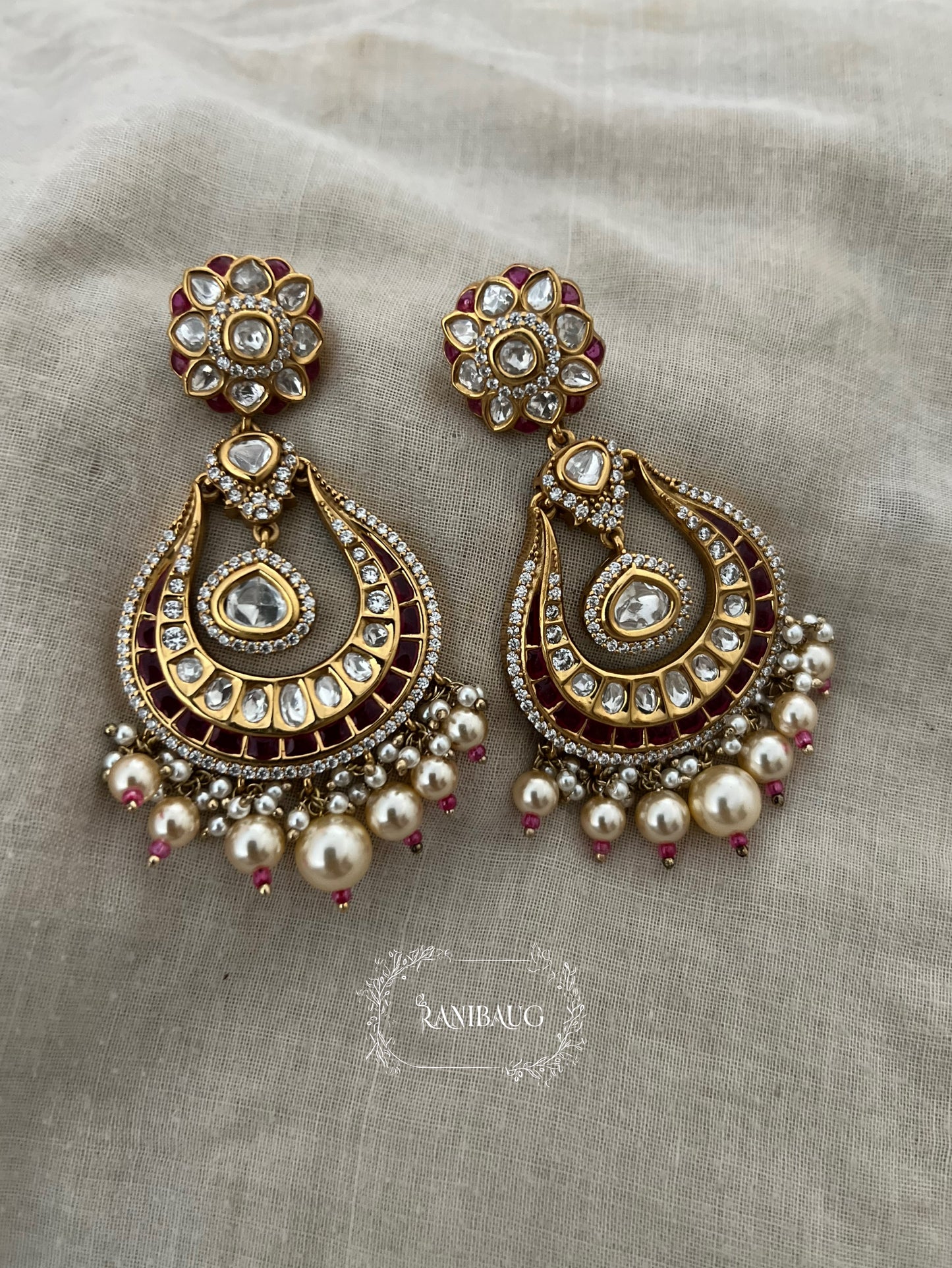 Mahira Designer Polki Gold Plated Chandbali By Ranibaug