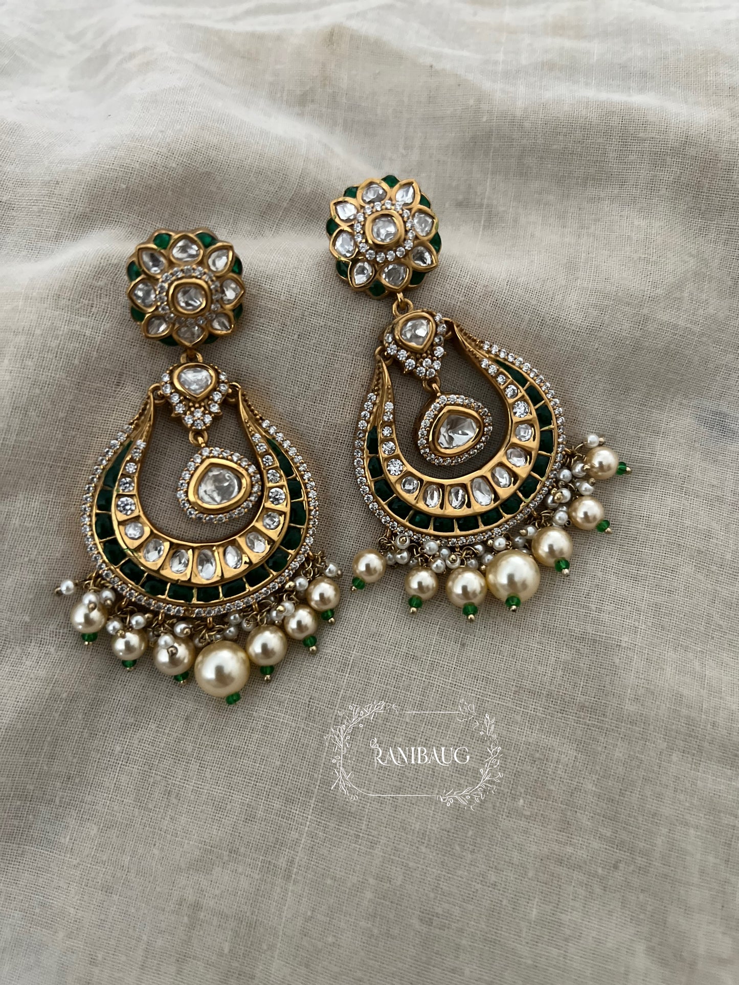 Mahira Designer Polki Gold Plated Chandbali By Ranibaug