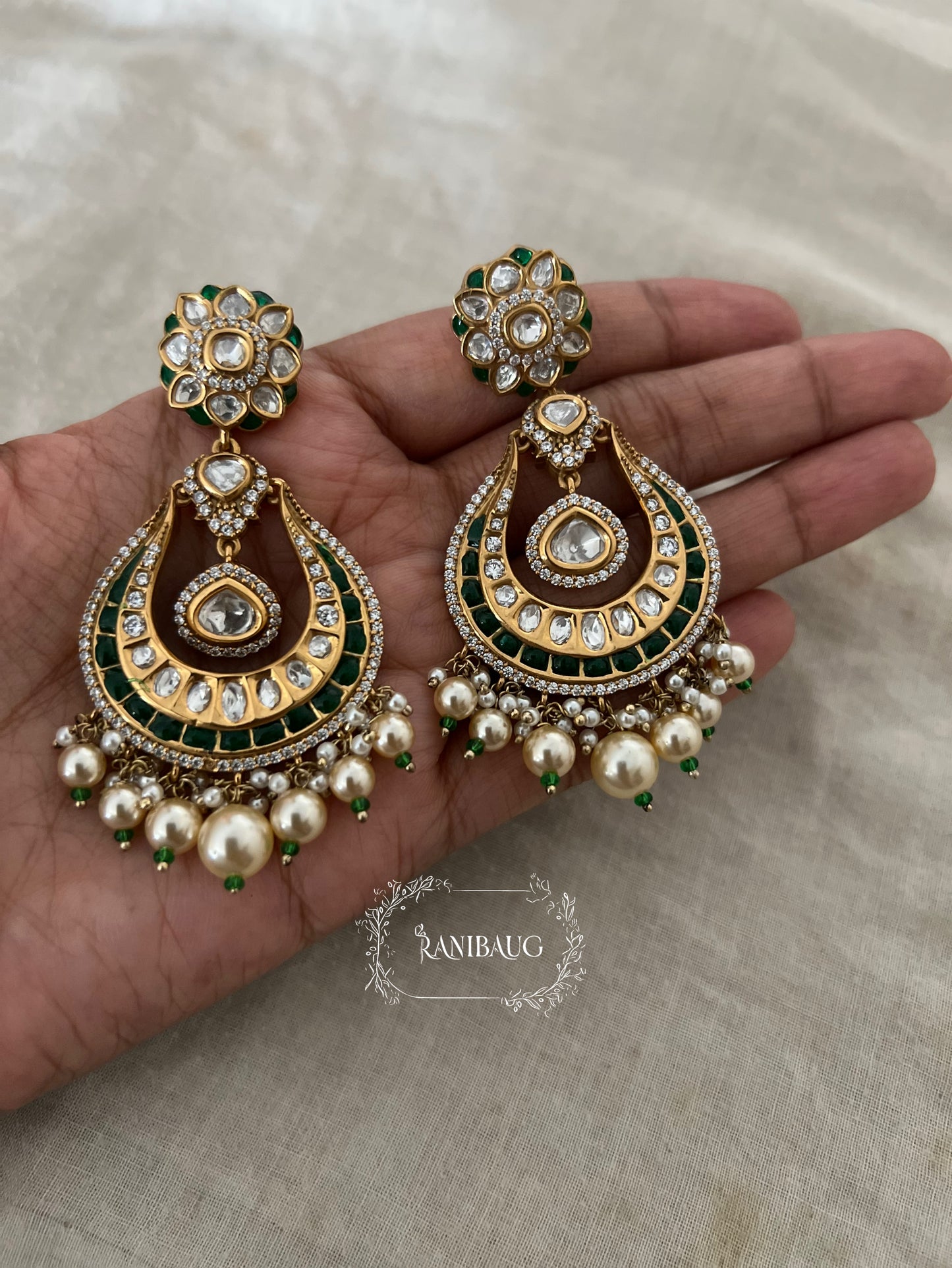 Mahira Designer Polki Gold Plated Chandbali By Ranibaug