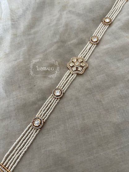 Maithili Polki Kundan Floral Centerpiece Sheeshpatti With Layered Pearl Strands By Ranibaug