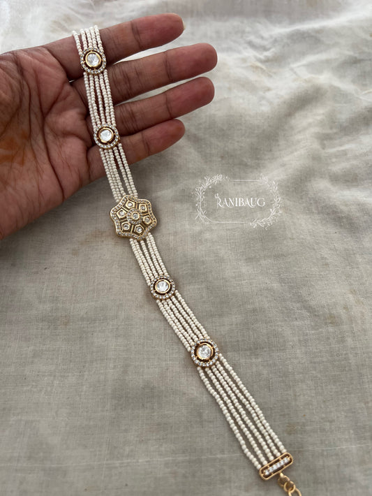 Maithili Polki Kundan Floral Centerpiece Sheeshpatti With Layered Pearl Strands By Ranibaug