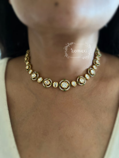 Maithili Polki Studded Subtle Cute Minimal Necklace Set By Ranibaug