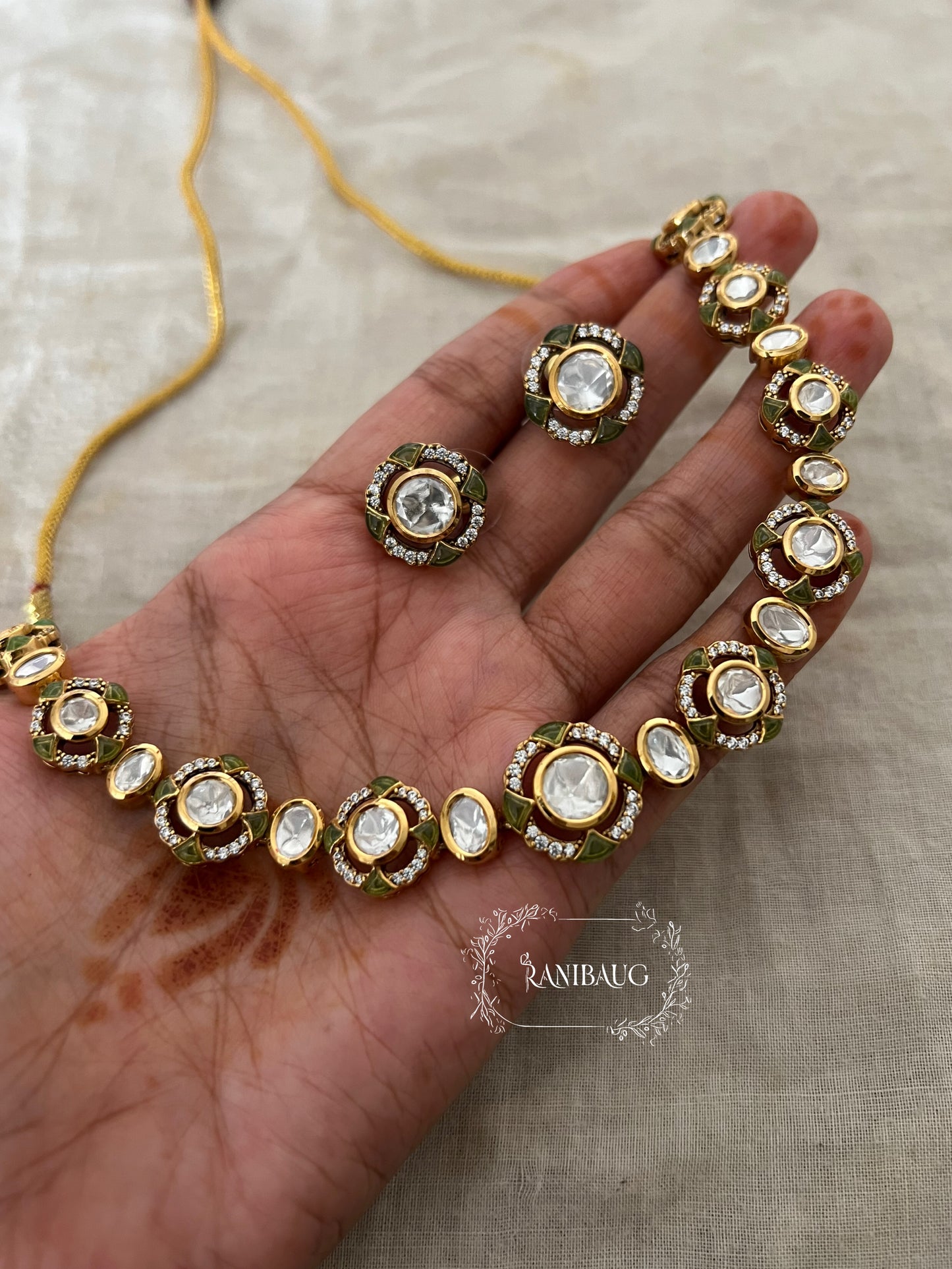 Maithili Polki Studded Subtle Cute Minimal Necklace Set By Ranibaug