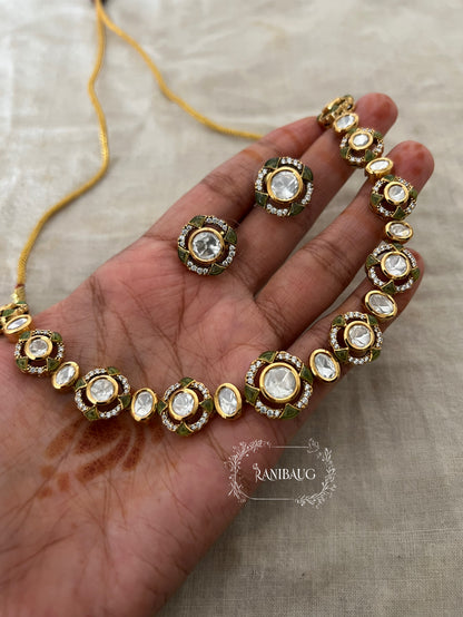 Maithili Polki Studded Subtle Cute Minimal Necklace Set By Ranibaug