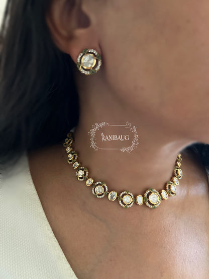 Maithili Polki Studded Subtle Cute Minimal Necklace Set By Ranibaug