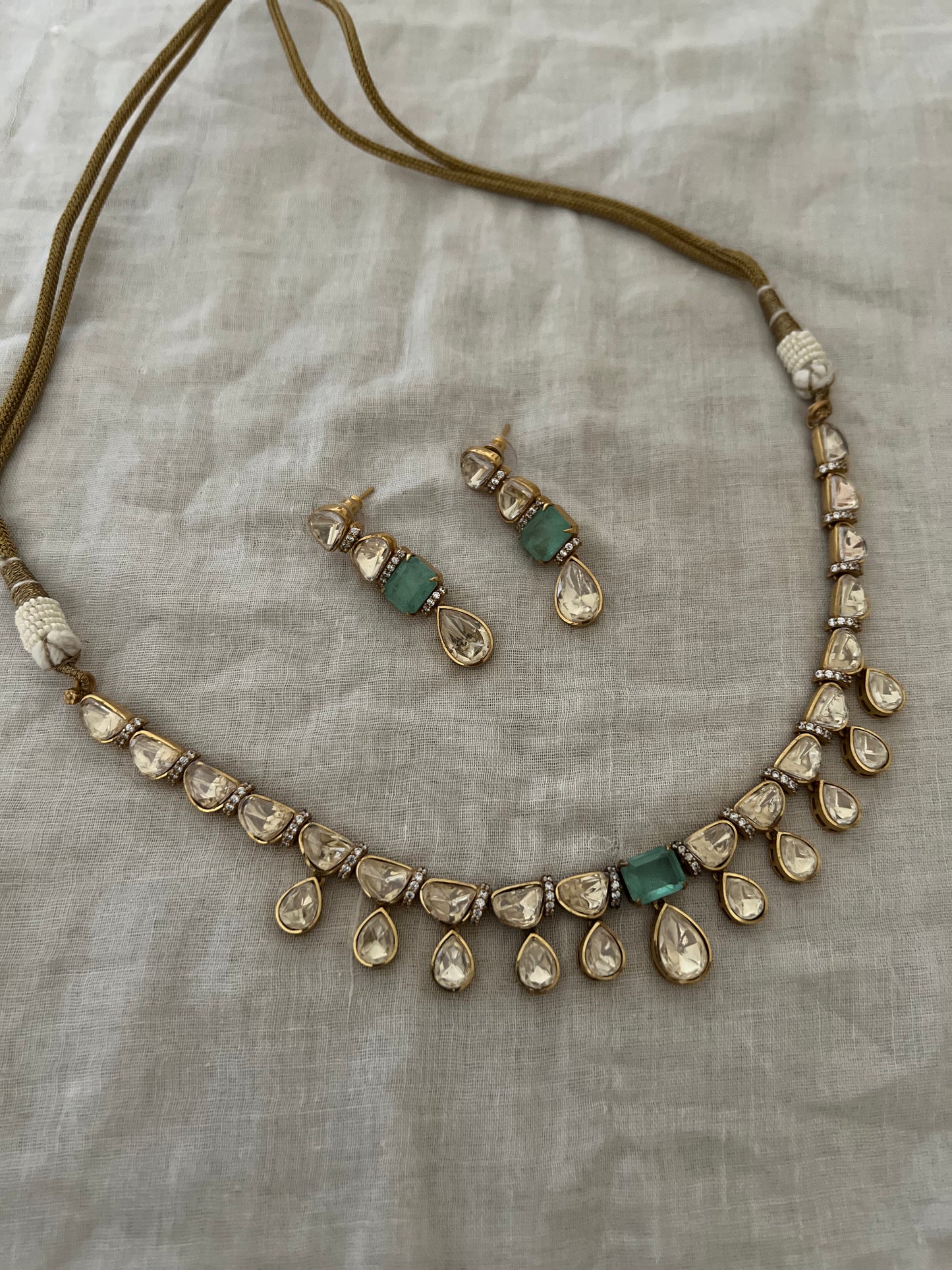 Maithili Moissanite Polki Studded Subtle Cute Minimal Necklace Set By Ranibaug