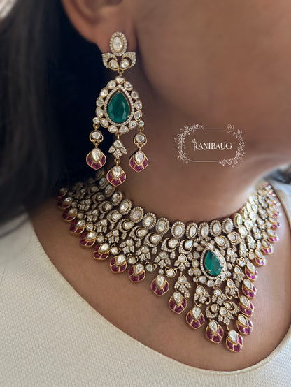 Malaika Polki Studded Royal Gold Finish Bridal Jewellery Set By Ranibaug