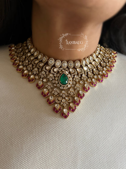 Malaika Polki Studded Royal Gold Finish Bridal Jewellery Set By Ranibaug