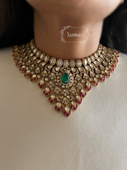 Malaika Polki Studded Royal Gold Finish Bridal Jewellery Set By Ranibaug