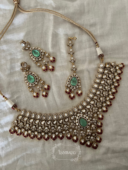 Malaika Polki Studded Royal Gold Finish Bridal Jewellery Set By Ranibaug