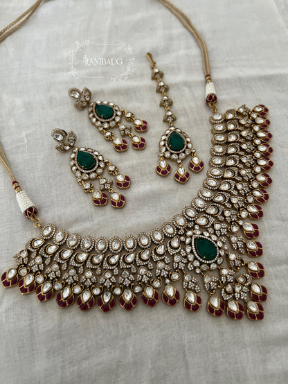 Malaika Polki Studded Royal Gold Finish Bridal Jewellery Set By Ranibaug