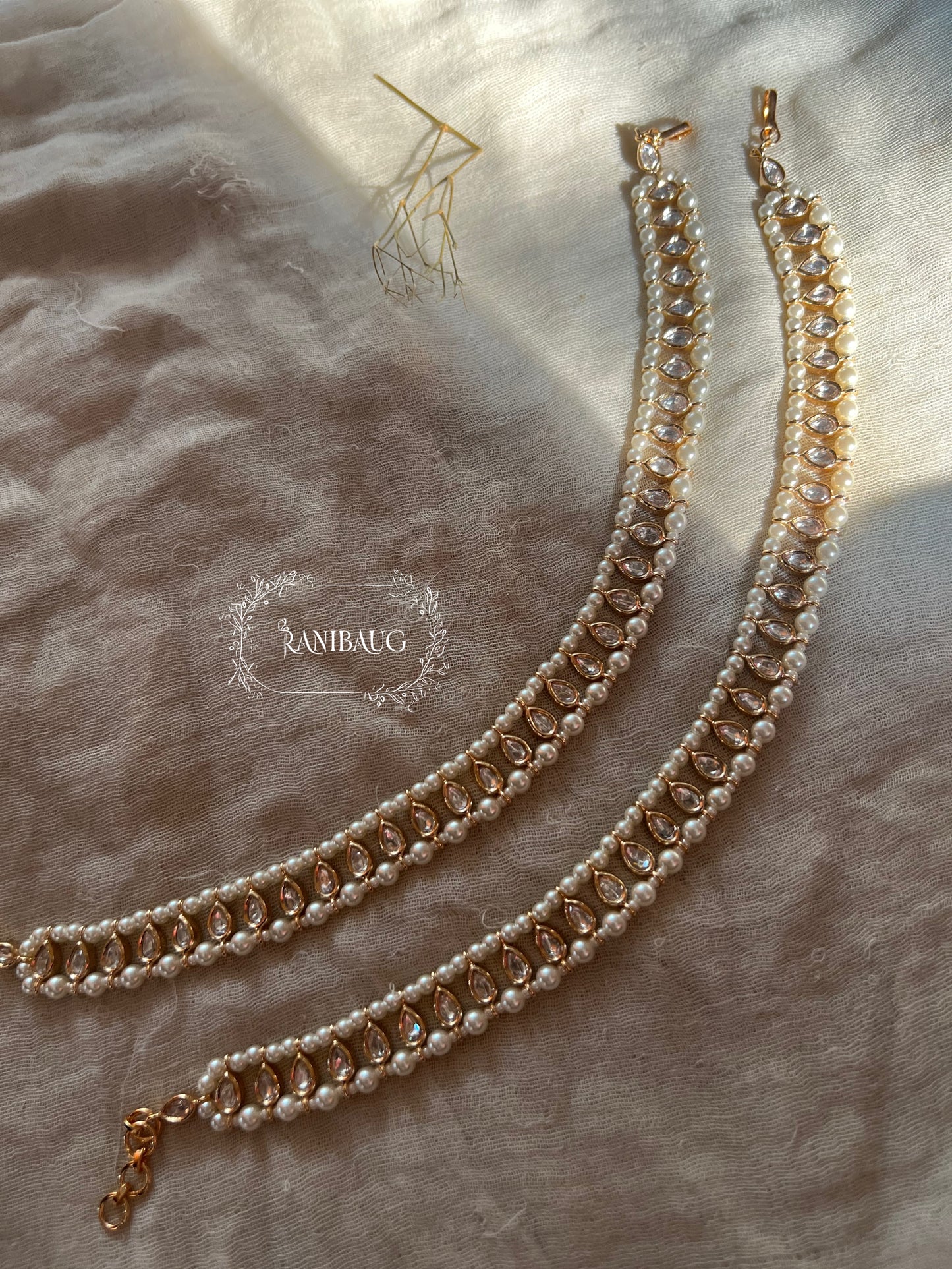 Mallika Gold Plated Kundan And Seed Pearl Studded Anklet Bracelet For Women By Ranibaug