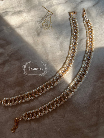Mallika Gold Plated Kundan And Seed Pearl Studded Anklet Bracelet For Women By Ranibaug