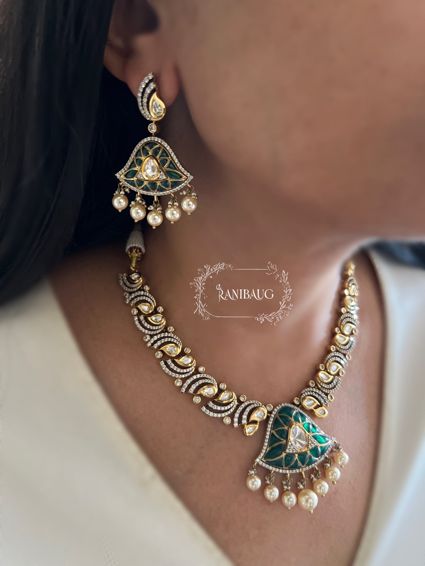 Malti Kundan And Pearl Necklace Set In Premium Gold Finish By Ranibaug