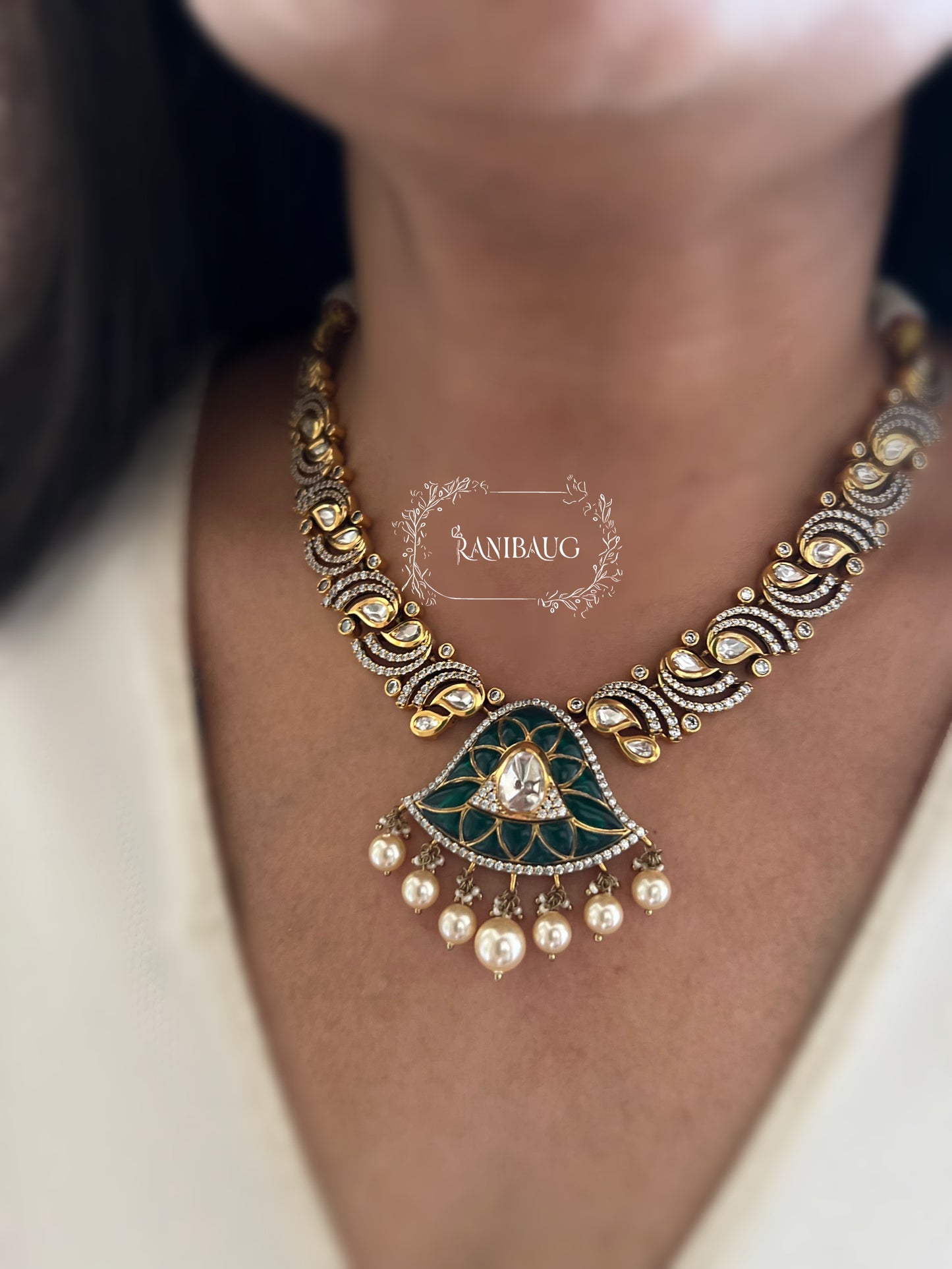 Malti Kundan And Pearl Necklace Set In Premium Gold Finish By Ranibaug