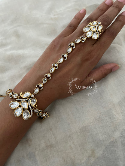 Manara Victorian Mossainite Polki Royal Floral Motif Haathphool By Ranibaug