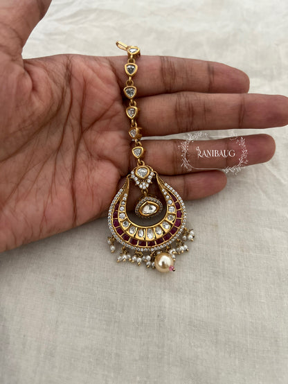 Mandeep Kundan Pearl Single Maang Tikka By Ranibaug