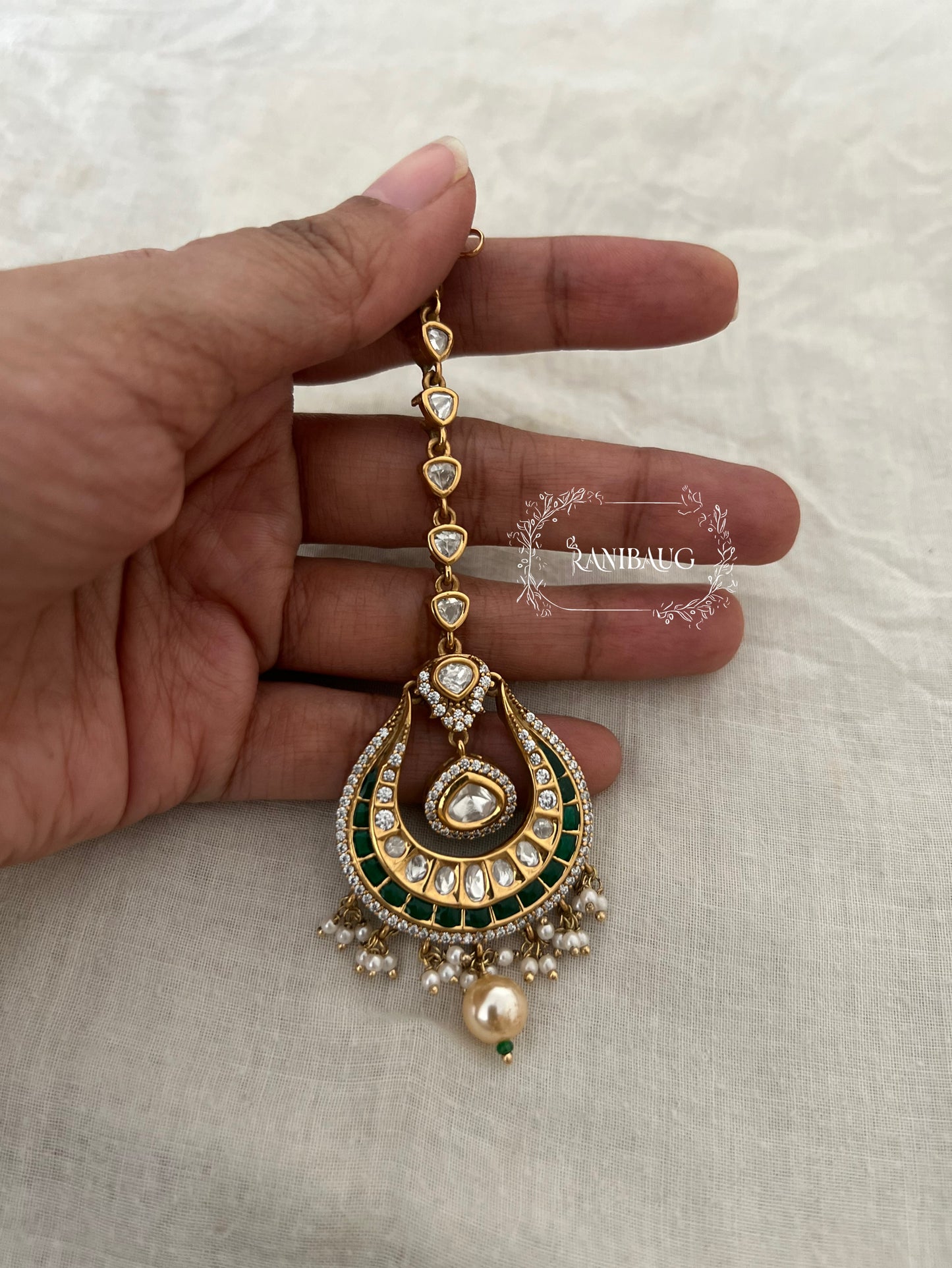 Mandeep Kundan Pearl Single Maang Tikka By Ranibaug