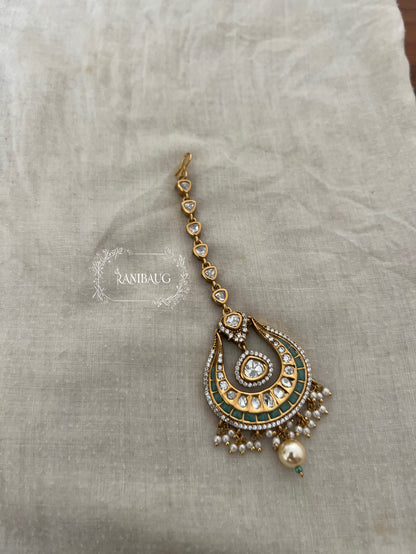 Mandeep Kundan Pearl Single Maang Tikka By Ranibaug