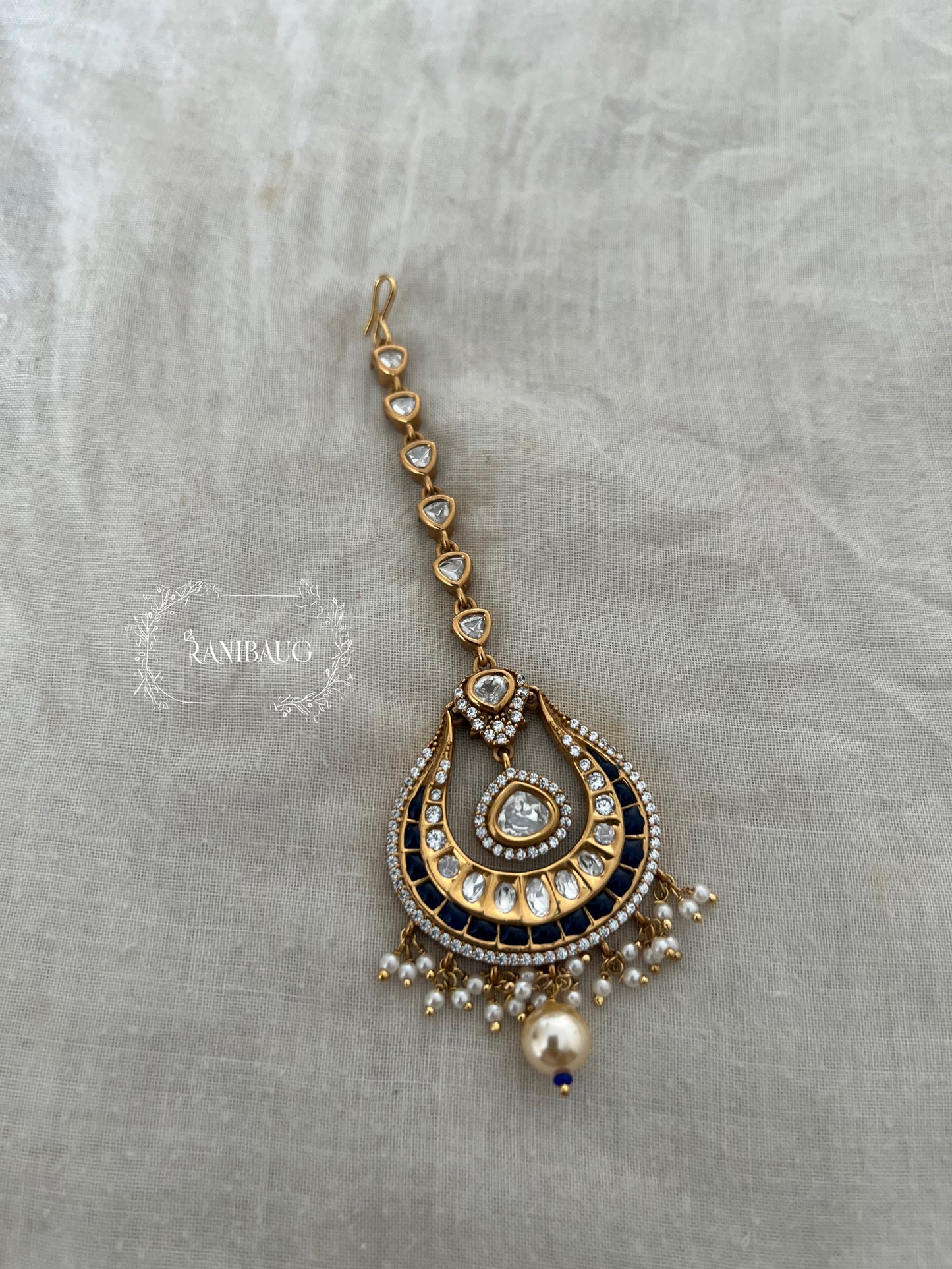 Mandeep Kundan Pearl Single Maang Tikka By Ranibaug