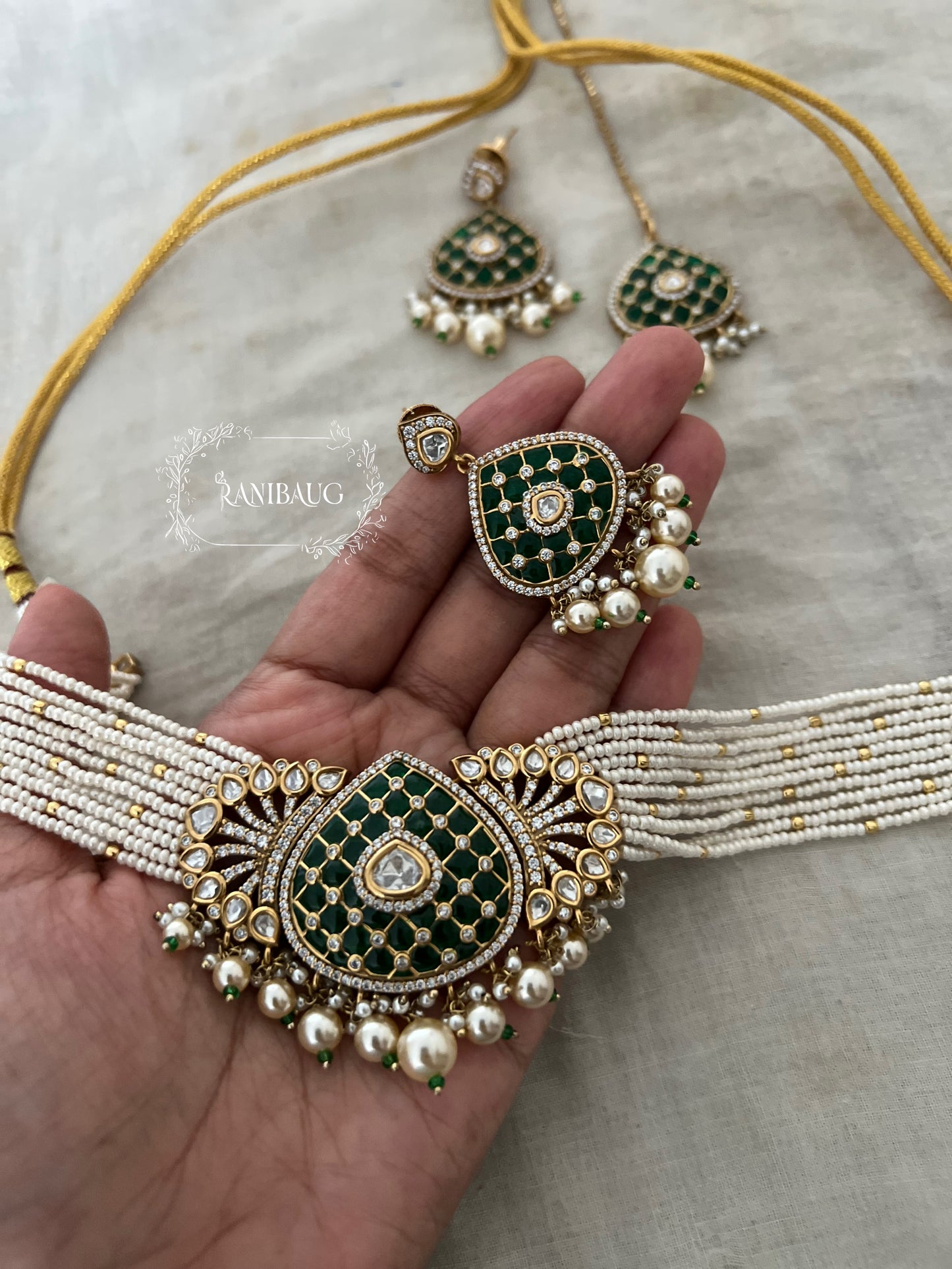 Manee Royal Pearl Meenakari Gold Plated Festive Traditional Choker Jewellery Set By Ranibaug